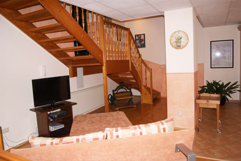 Ferienwohnung „Einkehr“ – Wohn- und Schlafbereich mit Sofa und Flat-TV Ferienwohnung „Einkehr“ - Wohn- und Schlafbereich mit Sofa und Flat-TV